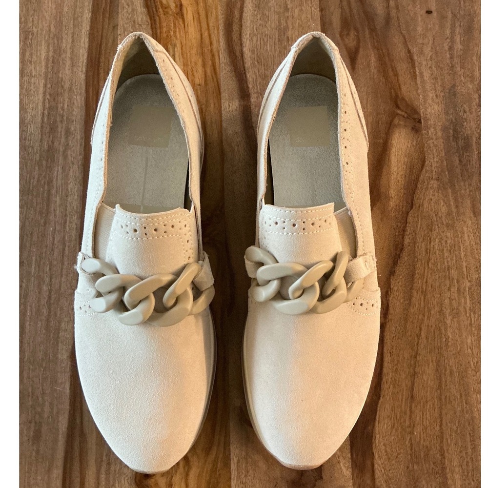 Dolce Vita Beige Suede Platform Loafers Chain Detail Slip On Shoes Womens 10 - Picture 11 of 13